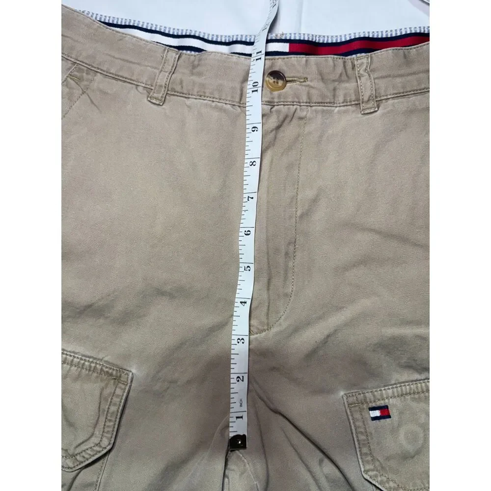 Vintage 90s Tommy Hilfiger Cargo Shorts Khaki Tan Waistband Trim Sz30